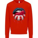Sexy USA Flag Lips America July 4th Kids Sweatshirt Jumper Bright Red