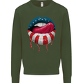 Sexy USA Flag Lips America July 4th Kids Sweatshirt Jumper Forest Green