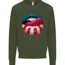 Sexy USA Flag Lips America July 4th Kids Sweatshirt Jumper Forest Green