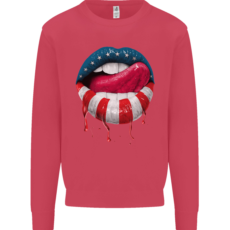 Sexy USA Flag Lips America July 4th Kids Sweatshirt Jumper Heliconia