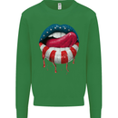 Sexy USA Flag Lips America July 4th Kids Sweatshirt Jumper Irish Green