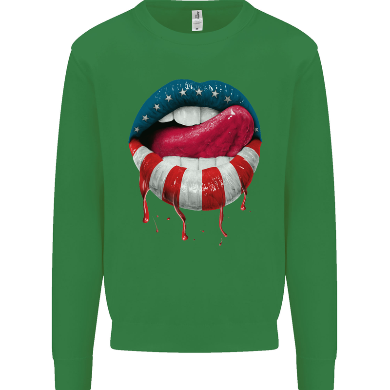 Sexy USA Flag Lips America July 4th Kids Sweatshirt Jumper Irish Green