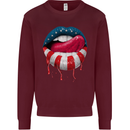 Sexy USA Flag Lips America July 4th Kids Sweatshirt Jumper Maroon