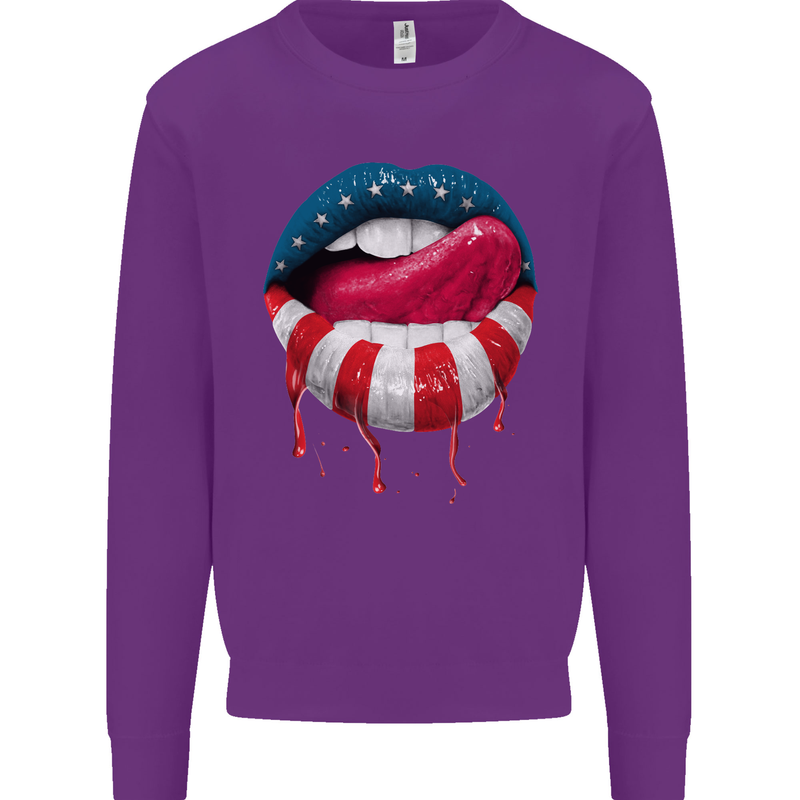 Sexy USA Flag Lips America July 4th Kids Sweatshirt Jumper Purple
