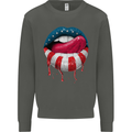 Sexy USA Flag Lips America July 4th Kids Sweatshirt Jumper Storm Grey