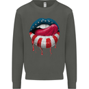 Sexy USA Flag Lips America July 4th Kids Sweatshirt Jumper Storm Grey