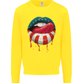 Sexy USA Flag Lips America July 4th Kids Sweatshirt Jumper Yellow