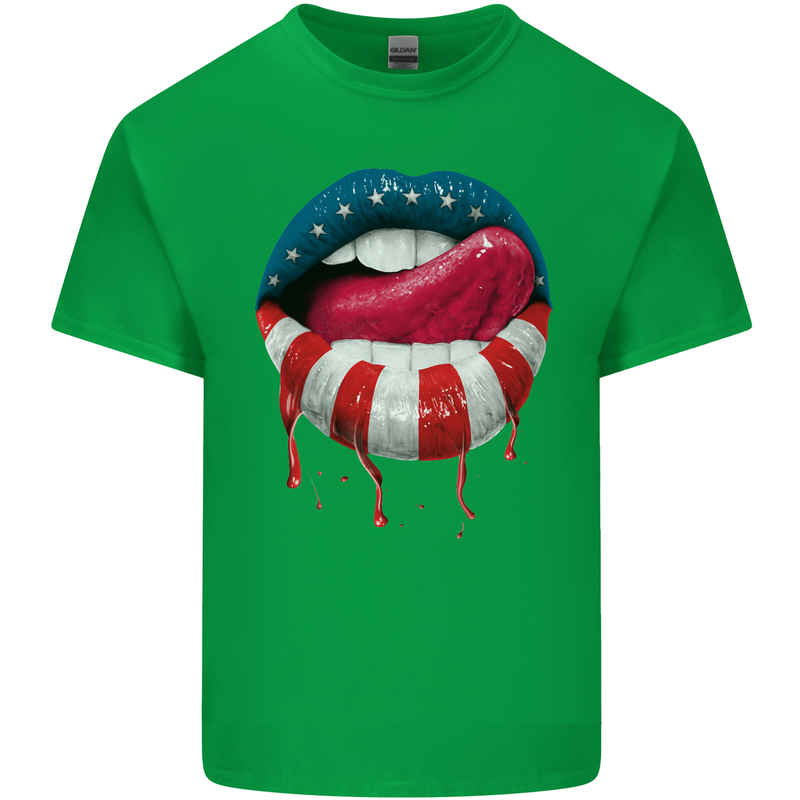 Sexy USA Flag Lips America July 4th Kids T-Shirt Childrens Irish Green