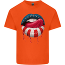 Sexy USA Flag Lips America July 4th Kids T-Shirt Childrens Orange