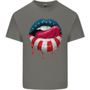 Sexy USA Flag Lips America July 4th Mens Cotton T-Shirt Tee Top Charcoal