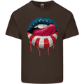 Sexy USA Flag Lips America July 4th Mens Cotton T-Shirt Tee Top Dark Chocolate