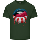 Sexy USA Flag Lips America July 4th Mens Cotton T-Shirt Tee Top Forest Green
