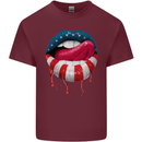 Sexy USA Flag Lips America July 4th Mens Cotton T-Shirt Tee Top Maroon