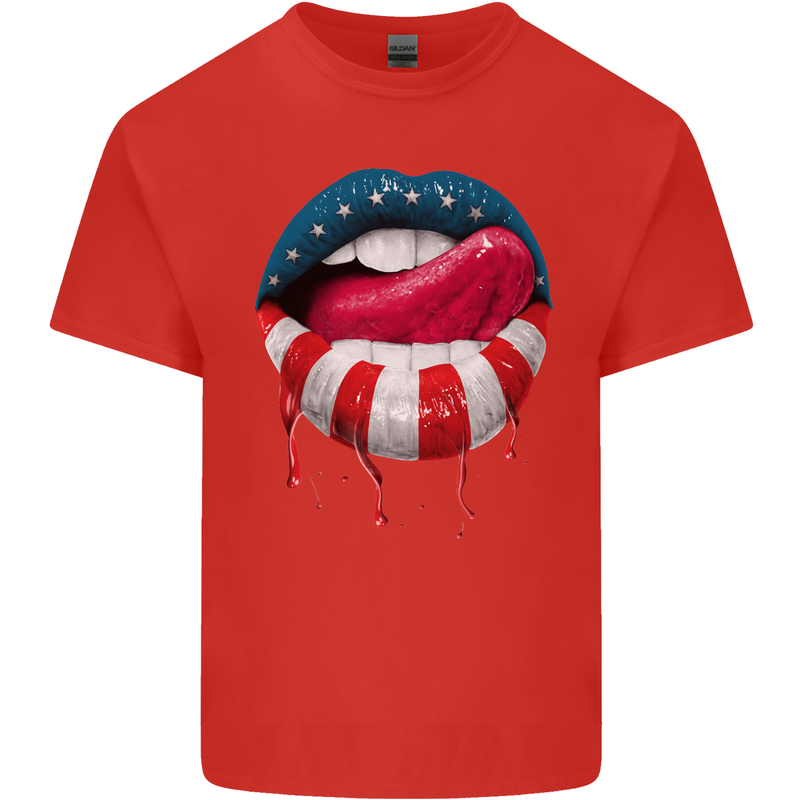 Sexy USA Flag Lips America July 4th Mens Cotton T-Shirt Tee Top Red