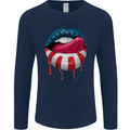 Sexy USA Flag Lips America July 4th Mens Long Sleeve T-Shirt Navy Blue