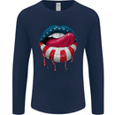 Sexy USA Flag Lips America July 4th Mens Long Sleeve T-Shirt Navy Blue