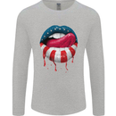 Sexy USA Flag Lips America July 4th Mens Long Sleeve T-Shirt Sports Grey