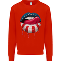 Sexy USA Flag Lips America July 4th Mens Sweatshirt Jumper Bright Red