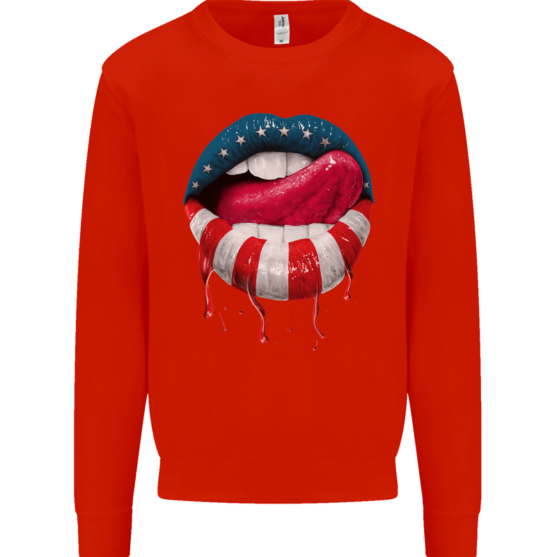 Sexy USA Flag Lips America July 4th Mens Sweatshirt Jumper Bright Red