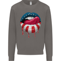 Sexy USA Flag Lips America July 4th Mens Sweatshirt Jumper Charcoal