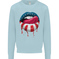 Sexy USA Flag Lips America July 4th Mens Sweatshirt Jumper Light Blue