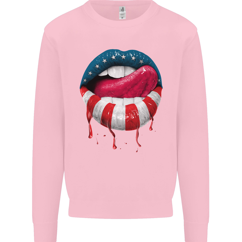 Sexy USA Flag Lips America July 4th Mens Sweatshirt Jumper Light Pink