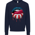 Sexy USA Flag Lips America July 4th Mens Sweatshirt Jumper Navy Blue