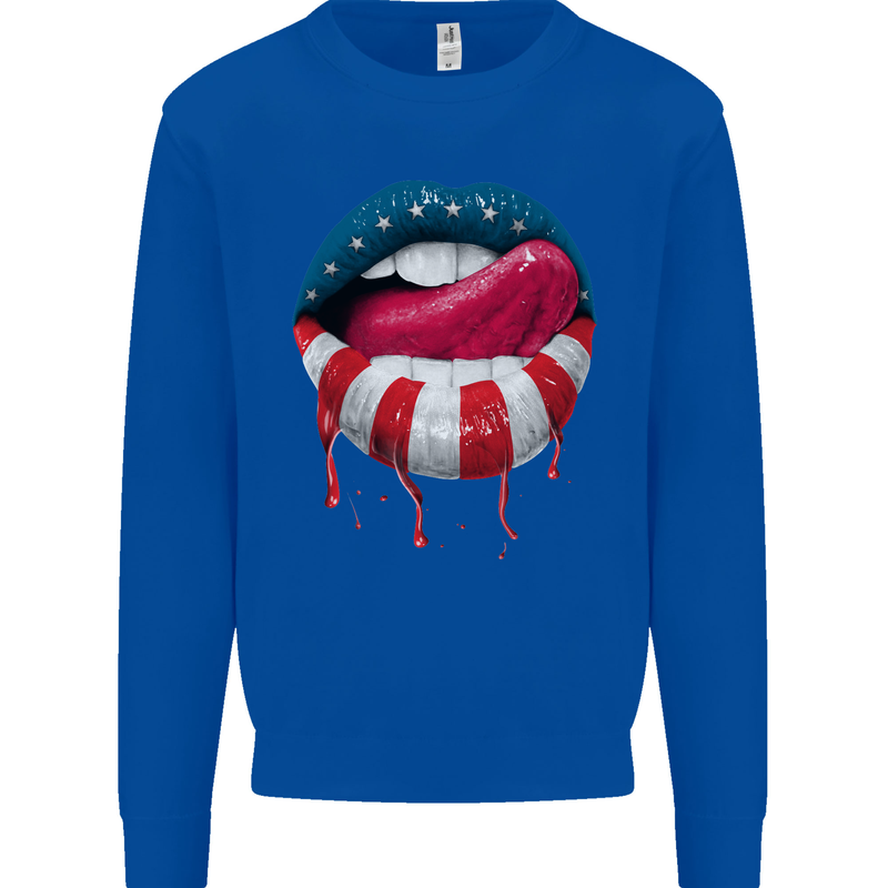 Sexy USA Flag Lips America July 4th Mens Sweatshirt Jumper Royal Blue
