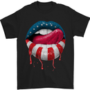 Sexy USA Flag Lips America July 4th Mens T-Shirt Cotton Gildan Black