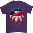 Sexy USA Flag Lips America July 4th Mens T-Shirt Cotton Gildan Purple