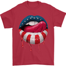 Sexy USA Flag Lips America July 4th Mens T-Shirt Cotton Gildan Red