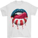 Sexy USA Flag Lips America July 4th Mens T-Shirt Cotton Gildan White