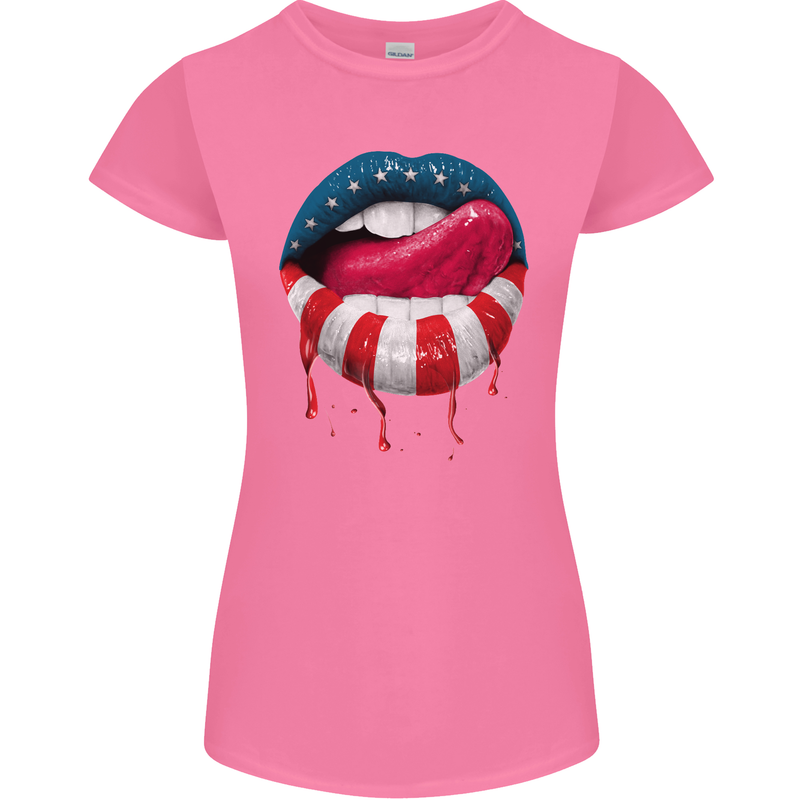 Sexy USA Flag Lips America July 4th Womens Petite Cut T-Shirt Azalea