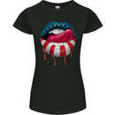 Sexy USA Flag Lips America July 4th Womens Petite Cut T-Shirt Black