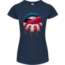 Sexy USA Flag Lips America July 4th Womens Petite Cut T-Shirt Navy Blue