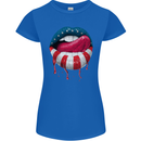 Sexy USA Flag Lips America July 4th Womens Petite Cut T-Shirt Royal Blue