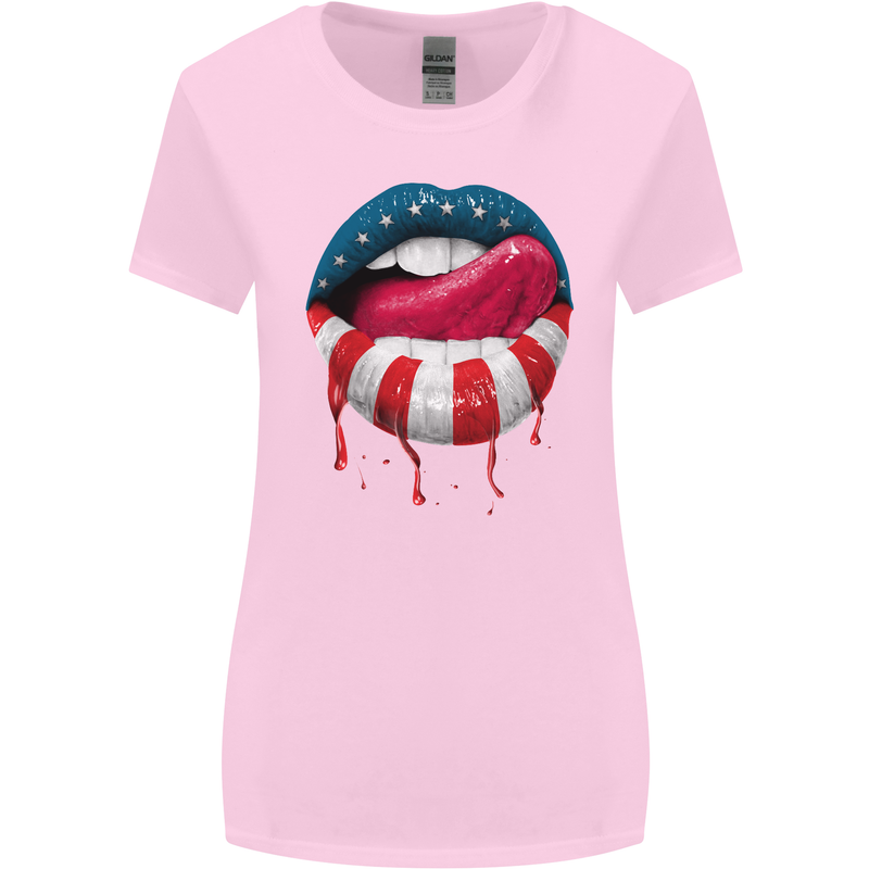 Sexy USA Flag Lips America July 4th Womens Wider Cut T-Shirt Light Pink