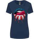 Sexy USA Flag Lips America July 4th Womens Wider Cut T-Shirt Navy Blue