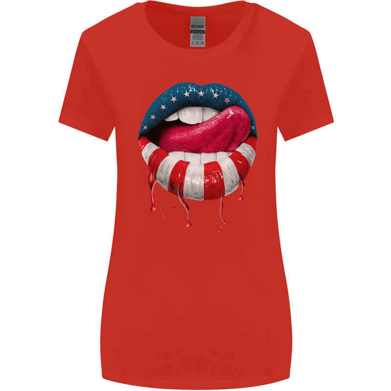 Sexy USA Flag Lips America July 4th Womens Wider Cut T-Shirt Red