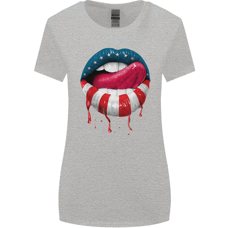 Sexy USA Flag Lips America July 4th Womens Wider Cut T-Shirt Sports Grey