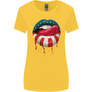 Sexy USA Flag Lips America July 4th Womens Wider Cut T-Shirt Yellow