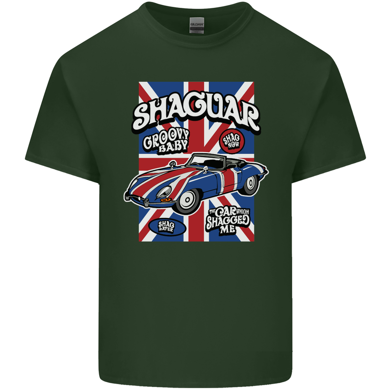 Shaguar Funny Movie Film Classic Car Mens Cotton T-Shirt Tee Top Forest Green