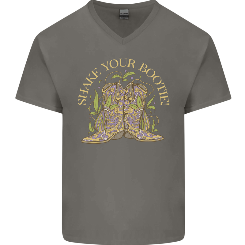 Shake Your Bootie Mardi Gras Mens V-Neck Cotton T-Shirt Charcoal