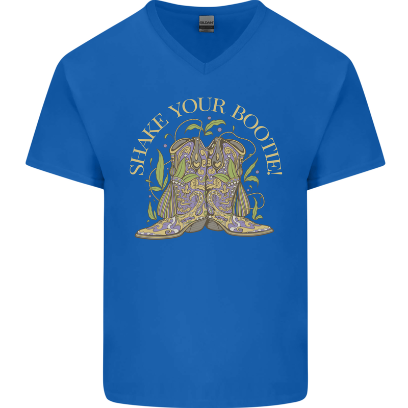 Shake Your Bootie Mardi Gras Mens V-Neck Cotton T-Shirt Royal Blue