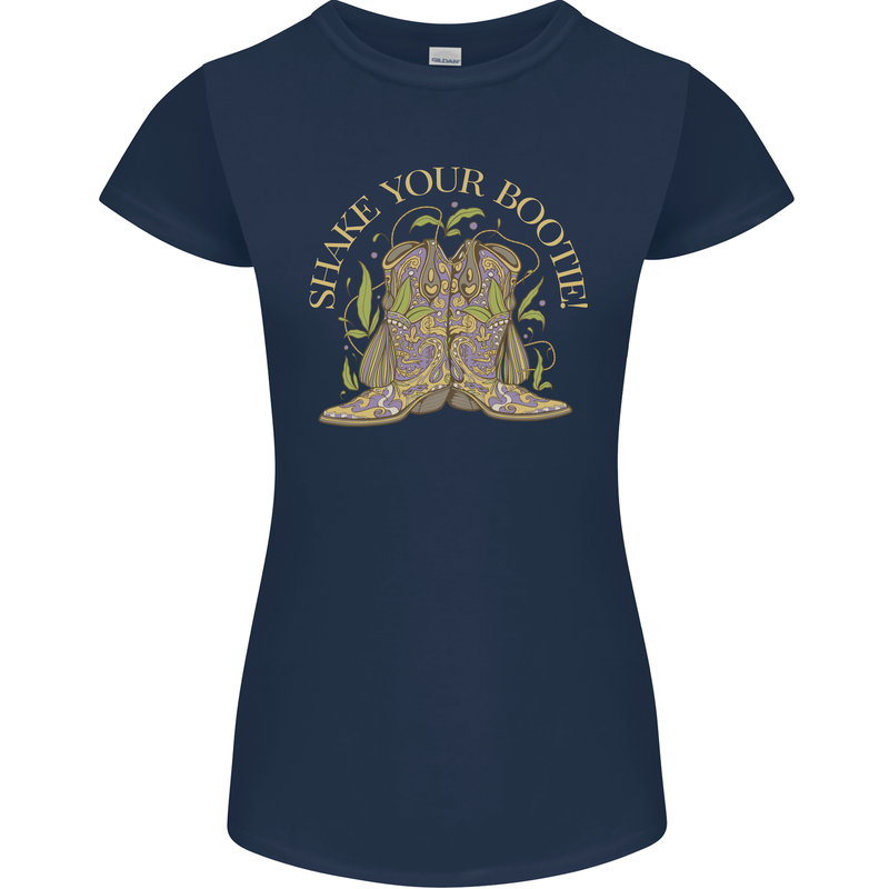 Shake Your Bootie Mardi Gras Womens Petite Cut T-Shirt Navy Blue
