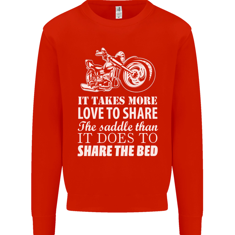 Share the Saddle Motorcycle Motorbike Biker Mens Sweatshirt Jumper Bright Red