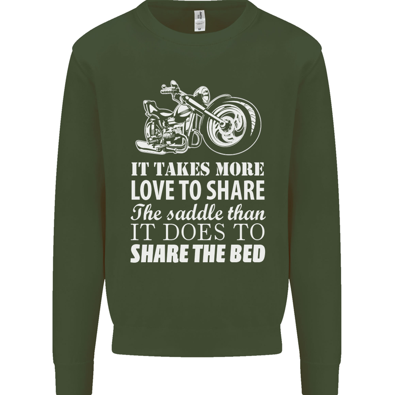 Share the Saddle Motorcycle Motorbike Biker Mens Sweatshirt Jumper Forest Green