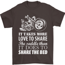 Share the Saddle Motorcycle Motorbike Biker Mens T-Shirt Cotton Gildan Dark Chocolate