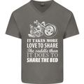 Share the Saddle Motorcycle Motorbike Biker Mens V-Neck Cotton T-Shirt Charcoal