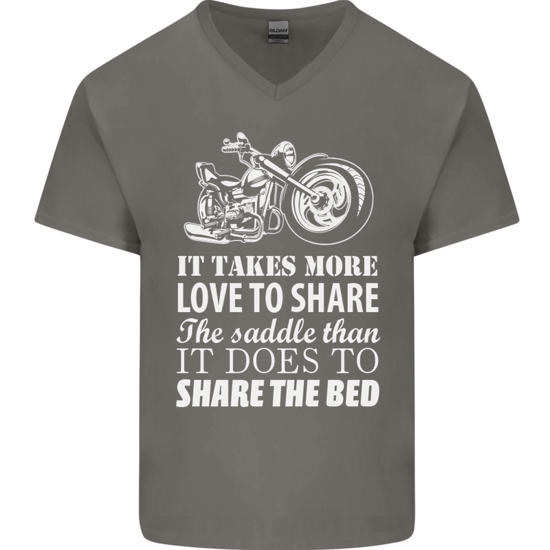 Share the Saddle Motorcycle Motorbike Biker Mens V-Neck Cotton T-Shirt Charcoal